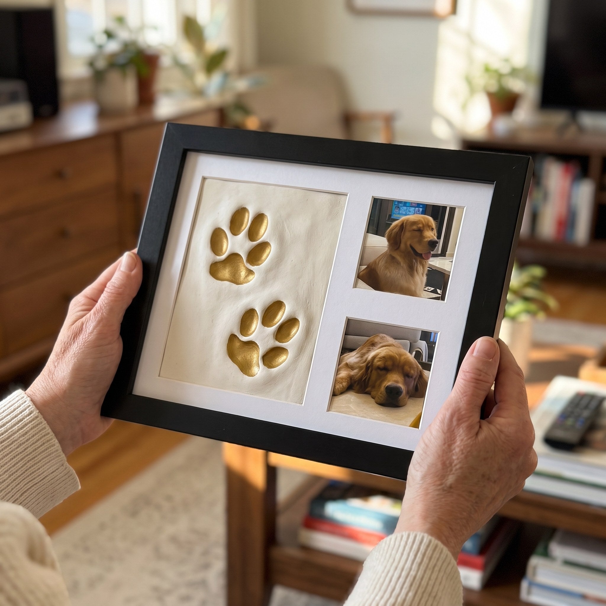 Keepsake frame held in both hands for scale