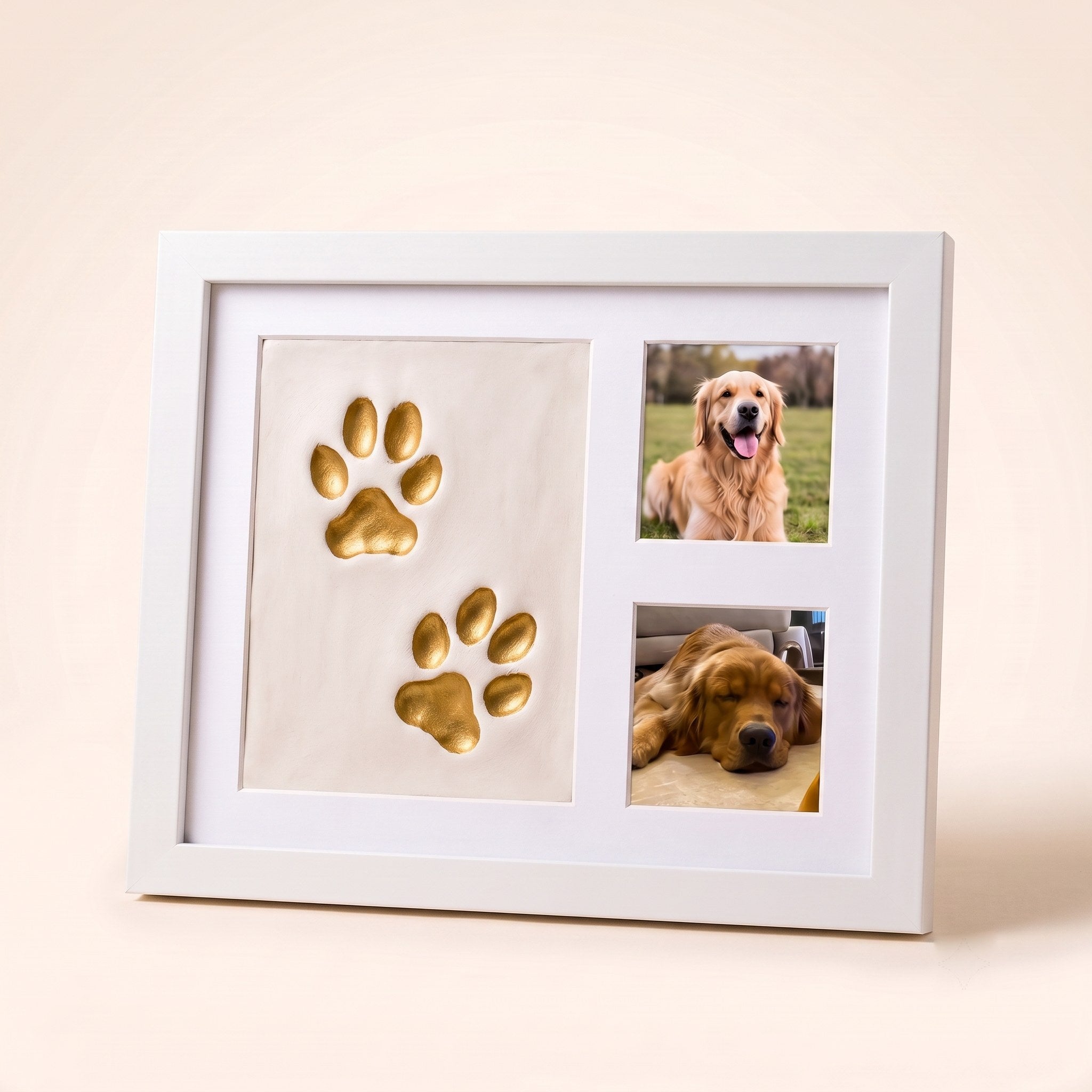 Cloud white paw print keepsake frame with gold prints